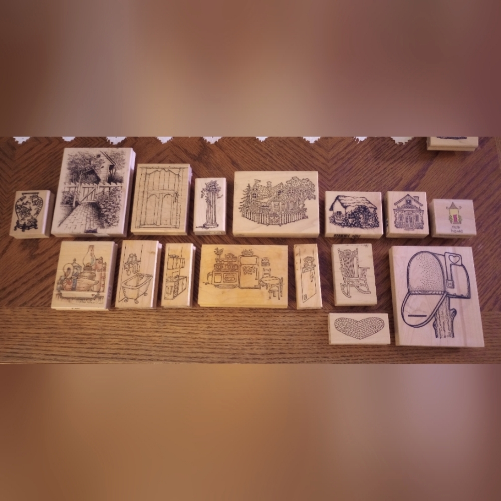 Home themed Wooden rubber stamps